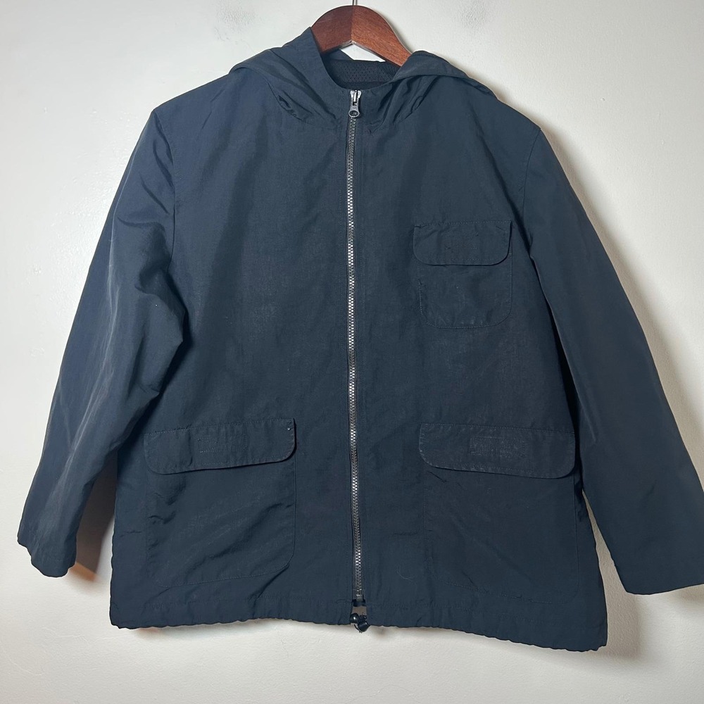 VINTAGE‎ GAP Women Black Hooded Zip Up Jacket Lightweight Parka Size L